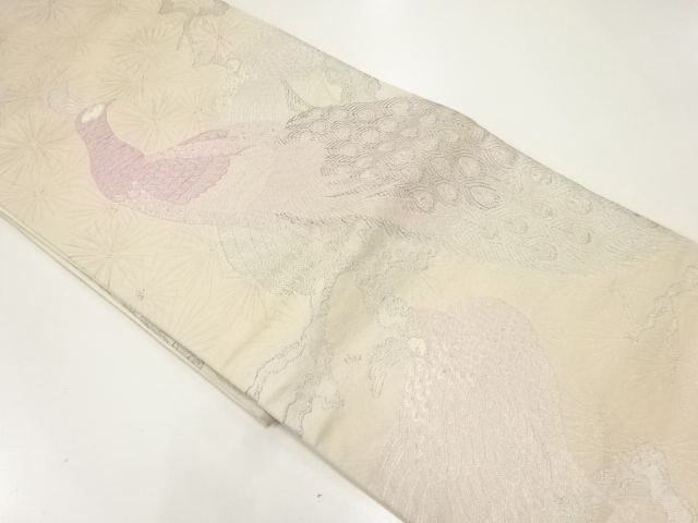 アンティーク　松に孔雀模様織出し袋帯（材料）